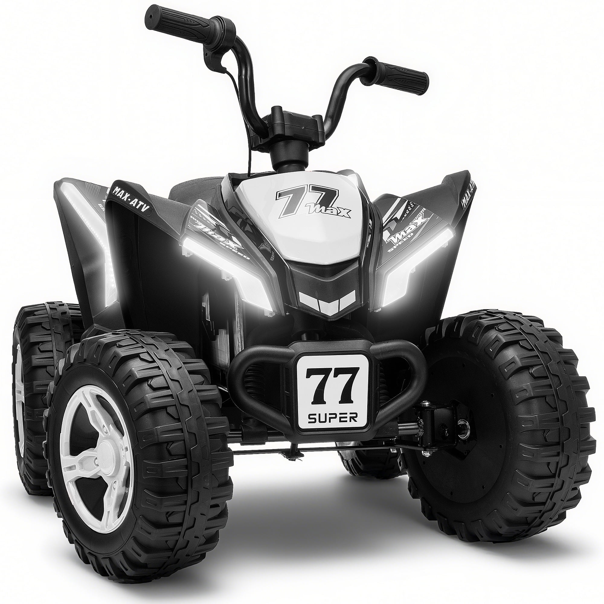 Kids ATV 4 Wheeler, Two Seater 24V Ride On Toy for Big Kid w/Unique LED Light, Music, Wireless, Story, 24 Volt Ride on Car Electric Quad for Boys Girls, White