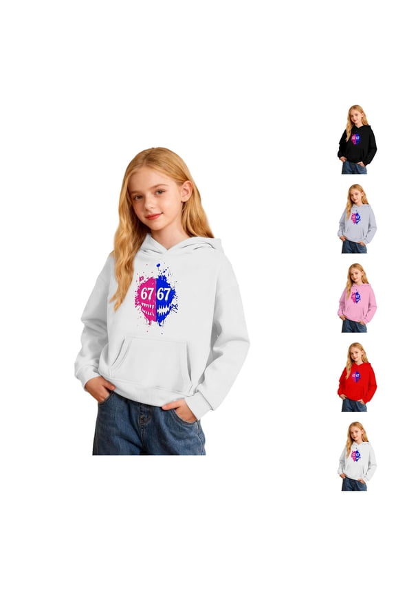 Kids Abstract Graphic Hoodie Playful Cartoon Face Print Pullover Cozy Jacket For Boys And Girls Casual Wear