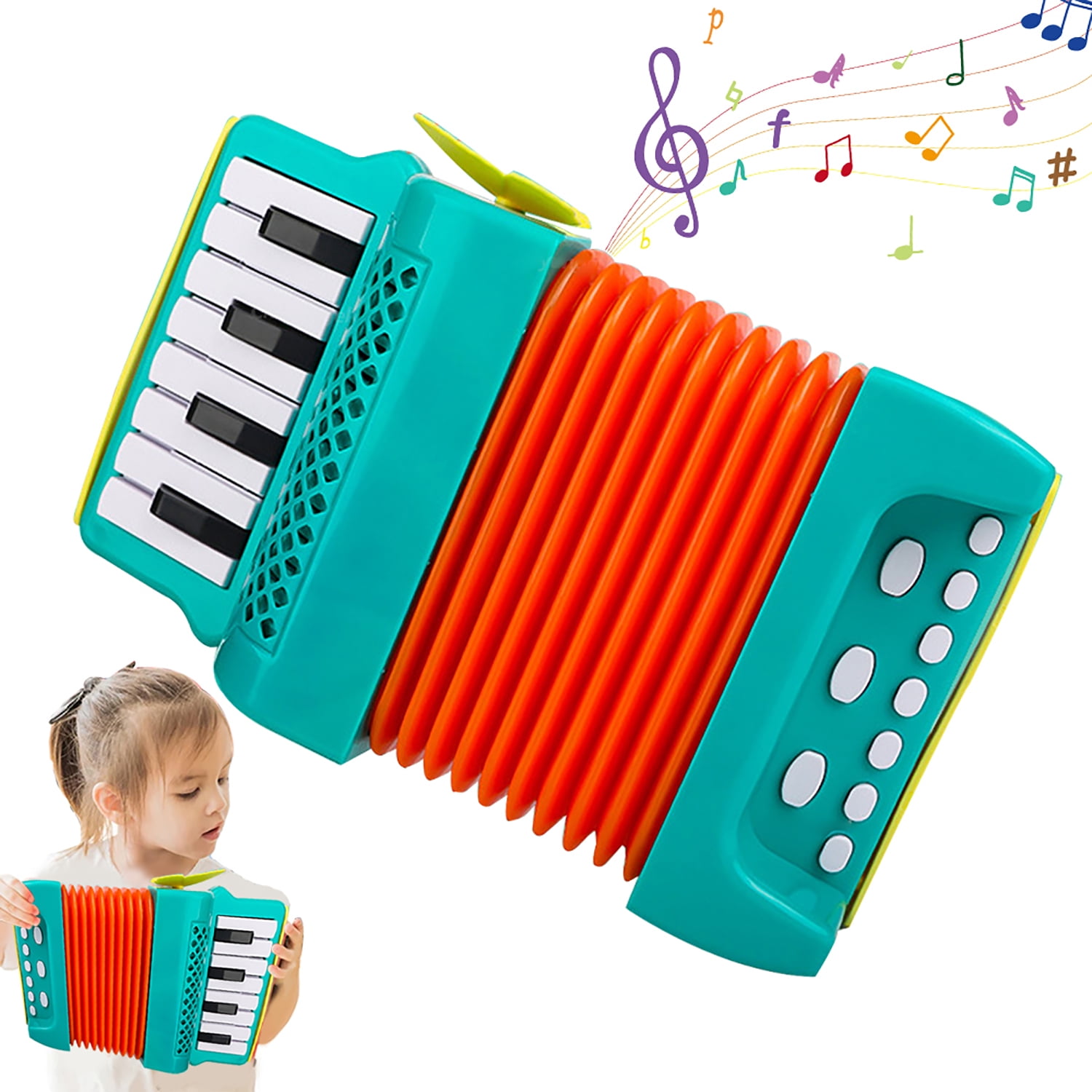 Kids Accordion Toy with 10 Keys Buttons, Mini Accordion & Piano Toys Musical Instruments for Boys Girls Beginners Early Education(Green)