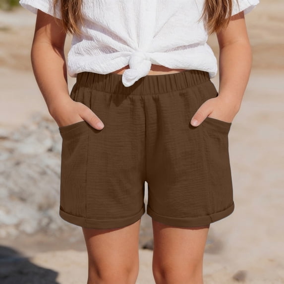 Kids Active Shorts Athletic Running Brown Shorts High Waisted Girl Clothes Size 10-11 Years