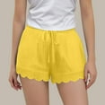 thumbnail image 1 of Kids Active Shorts Girls Cotton Linen Shorts, Summer Cute Lace Patchwork Comfy Elastic High Waist Yoga Dance Shorts for Beach Vacation Casual Yellow 7Y, 1 of 9