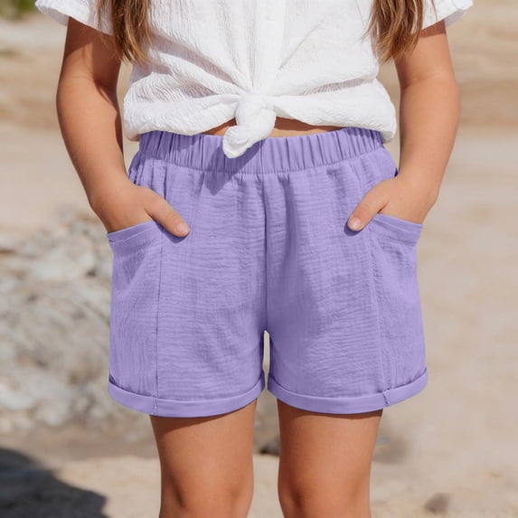 Girls Bike Shorts Pull on Purple Shorts High Waisted Girls Basketball Shorts 12-13 Years