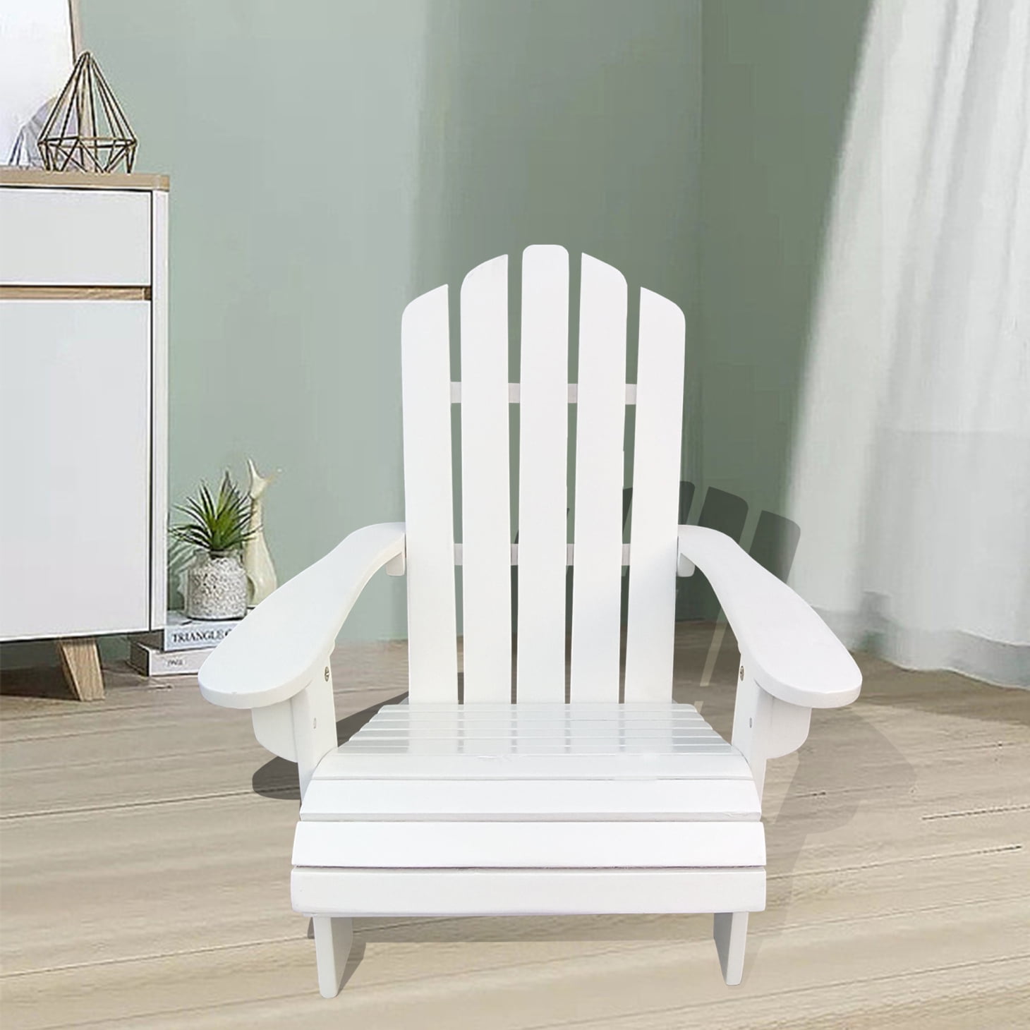 Kids Adirondack Lawn Chairs with Wide Armrest and Wood Frame,Foldable Lounge Chair with Adjustable Backrest, Plastic Chairs with Curved Seat for Patio, Deck, Yard, Garden, White
