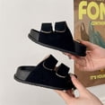 thumbnail image 1 of Kids Adjustable Double Strap Slide Sandals Boys & Girls Open Toe Slippers Soft Flat Summer Slides for Casual Daily Wear Black Size 4.5-5 Years, 1 of 4