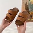 thumbnail image 1 of Kids Adjustable Double Strap Slide Sandals Boys & Girls Open Toe Slippers Soft Flat Summer Slides for Casual Daily Wear Brown Size 7-8 Years, 1 of 4