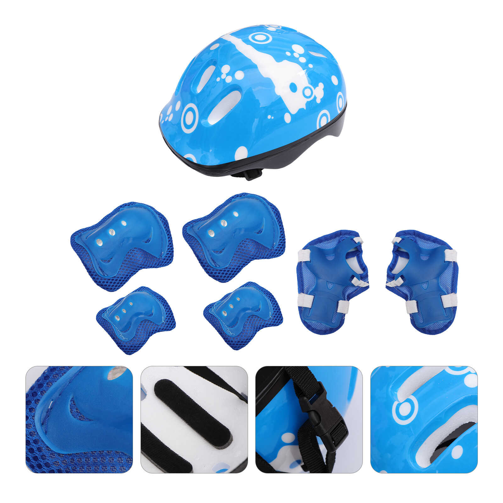 Kids Skateboard & Longboard Helmet With Knee Pads, Elbow Pads, And Wrist Guard Combo Set - Blue