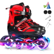 Kids Adjustable Light-Up Roller Skates with ABEC-7 Bearings & PU LED Wheels-Illuminating Roller Skates for Boys, Girls Beginners,Red M