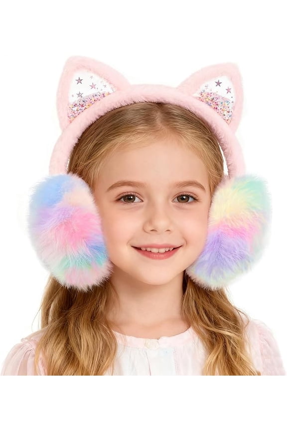 Kids Adjustable Winter Warm Furry Cat Ear Warmers for Girls Boys Outdoor