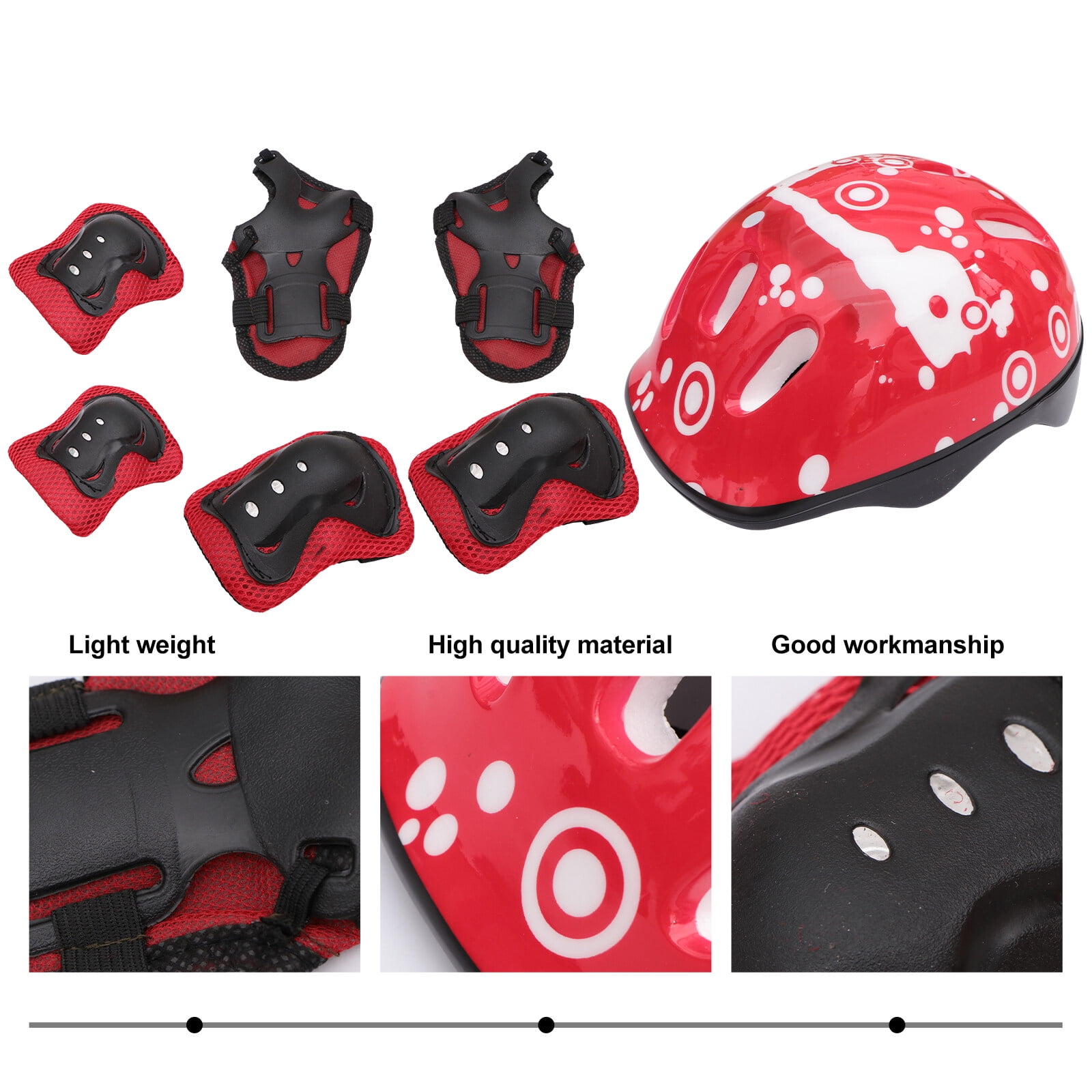 Pixnor Brandclub Kids Helmet Pad Set Adjustable Kids Skateboard Bike Helmet Knee Elbow Pads Wrist Guards 3 12 years Kids Protective Gear Set Red