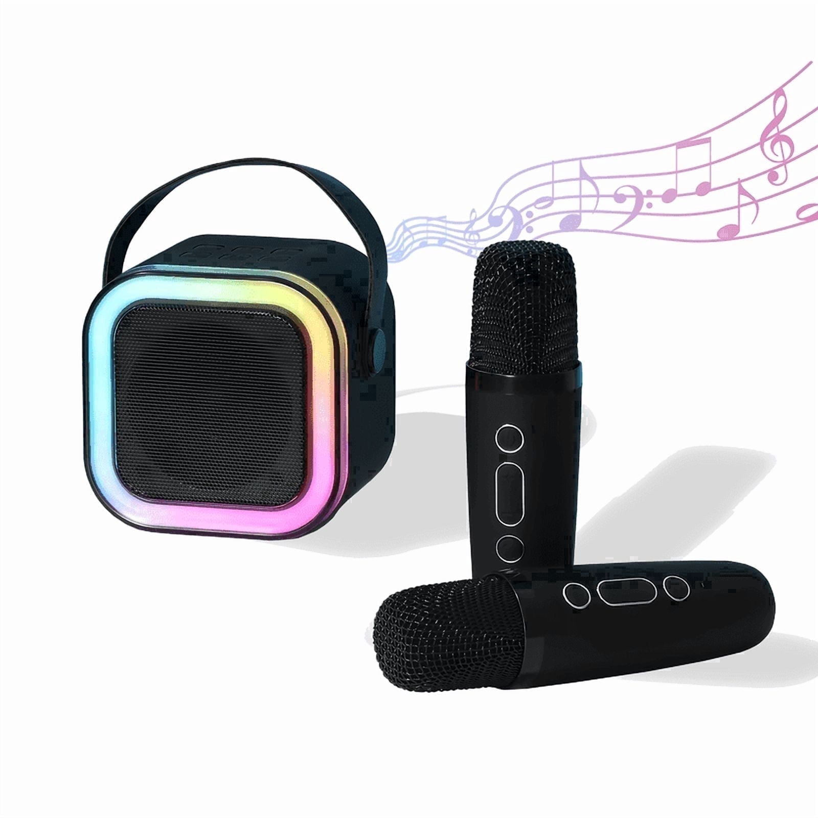Mini Karaoke Machine for Kids, 2 Wireless Microphones Karaoke, Portable Bluetooth Music Speaker, LED Lights Karaoke Microphone, Voice Changing Microphone, Family Singing, Birthday Karaoke