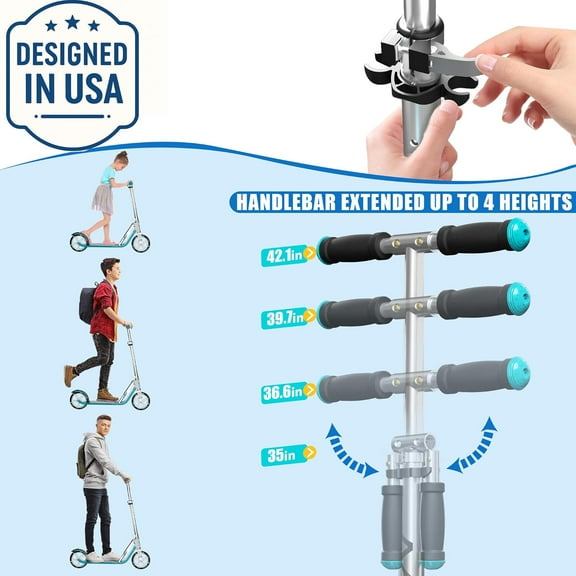 Kids & Adults Scooter | 240lbs Capacity | Foldable Lightweight Aluminum Frame | Adjustable Handlebars | Smooth Ride on Any Terrain