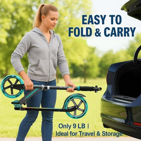 Kids & Adults Scooter, Adjustable Handlebar, Foldable 2-Wheel with Big Wheels, Load 240 LBS