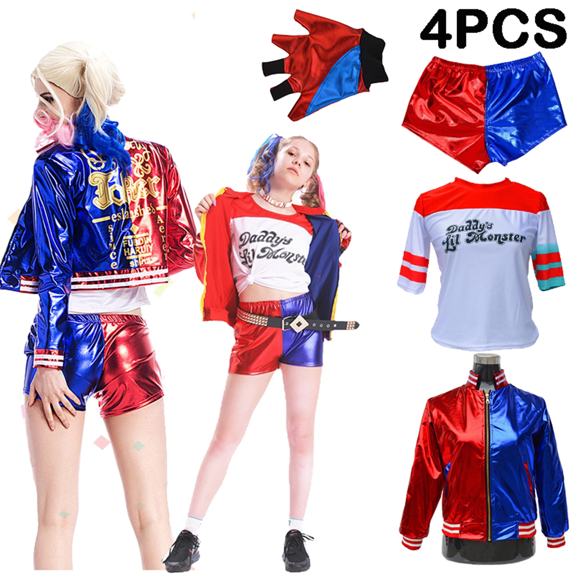 Kids Adults Suicide Squad Harley Quinn Cosplay Costumes 4Pcs - Walmart.com