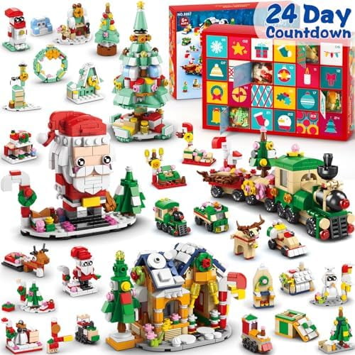 Kids Advent Calendar 2024 - Christmas Building Blocks Holiday Gifts for kids Teen 24 Days Surprise Gift Box Christmas Countdown Calendar for Girl Boys 6 in 1 Xmas Building Toys Gift Basket for Age 6+
