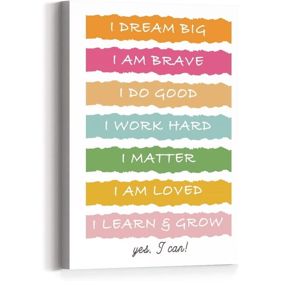 Kids Affirmation Inspirational Canvas Wall Art,Mental Health Mindfulness Motivational Canvas Framed Wall Art Painting Ready to Hang for Kids Teens Nursery Classroom Home Wall Decor (12 x 15 Inch)