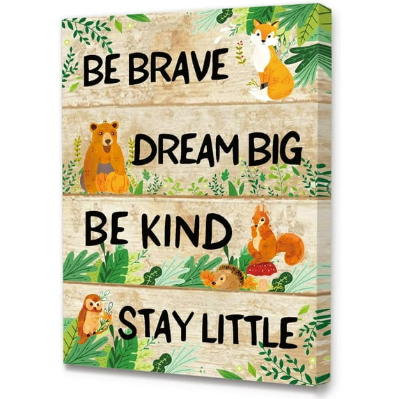 Kids Affirmation Woodland Animals Themed Canvas Framed Wall Art,Be Brave Inspirational Canvas Wall Artwork Ready to Hang for Kids Teens Boys Girls Nursery Home Bedroom Wall Decor 12 x 15 Inches