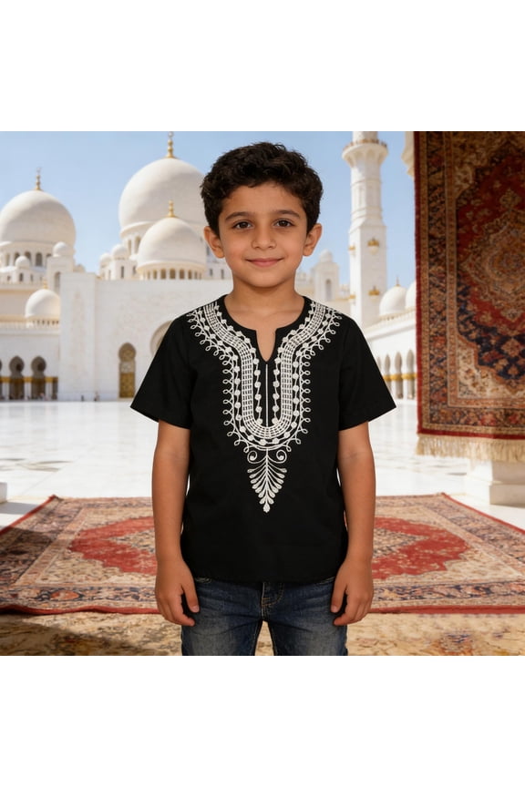 Kids African Classic Childrens Dashiki Casual Loose Shirt Outfits Boys Girls Streetwear Shirts Tees Tops Girls Boys ,Navy,3-4 Years