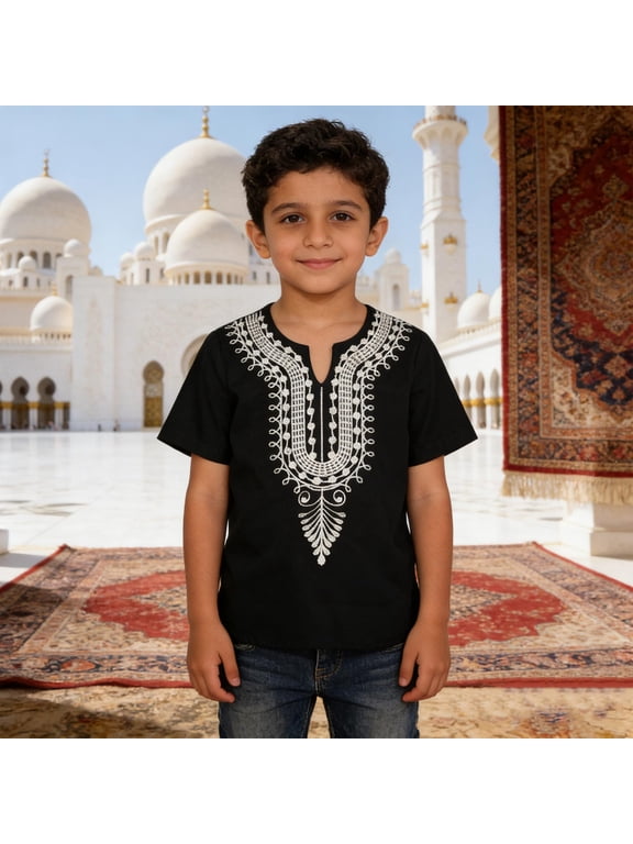 Kids African Classic Childrens Dashiki Casual Loose Shirt Outfits Boys Girls Streetwear Shirts Tees Tops Girls Boys ,Navy,3-4 Years