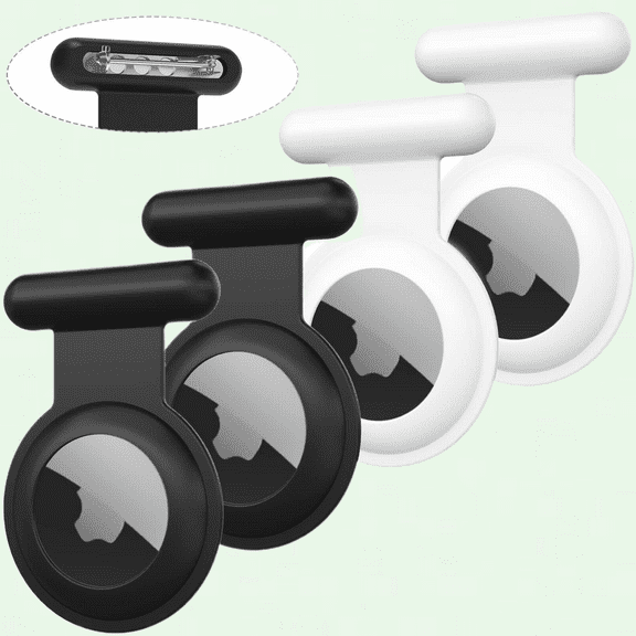 Kids Air Tag Case 2 Pack, Silicone Air Tag Holder with Concealed Pin, Protective Cover for Clothing Backpack Luggage (Black & White)