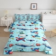 thumbnail image 1 of Aircraft Comforter Set Cartoon Airplane Print Comforter Helicopter Flying Plane Bedding Set Travel Decor Duvet Set Cute Colorful Planes Room Decor Twin Size Quilt Set, 1 of 6
