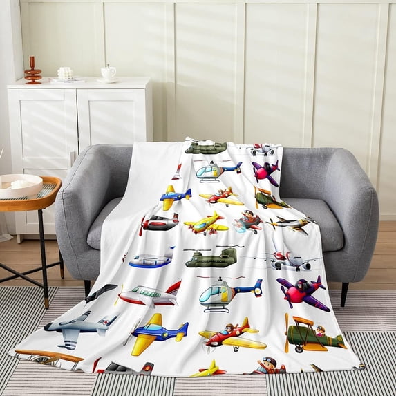 Kids Aircraft Throw Blanket All Season Child Cartoon Airplane Fleece Blanket 40x50,Boys Fighter Flight Helicopter Flannel Blanket Lightweight Warm Sofa Bed Couch Decor Teens Army Theme Plush Blanket