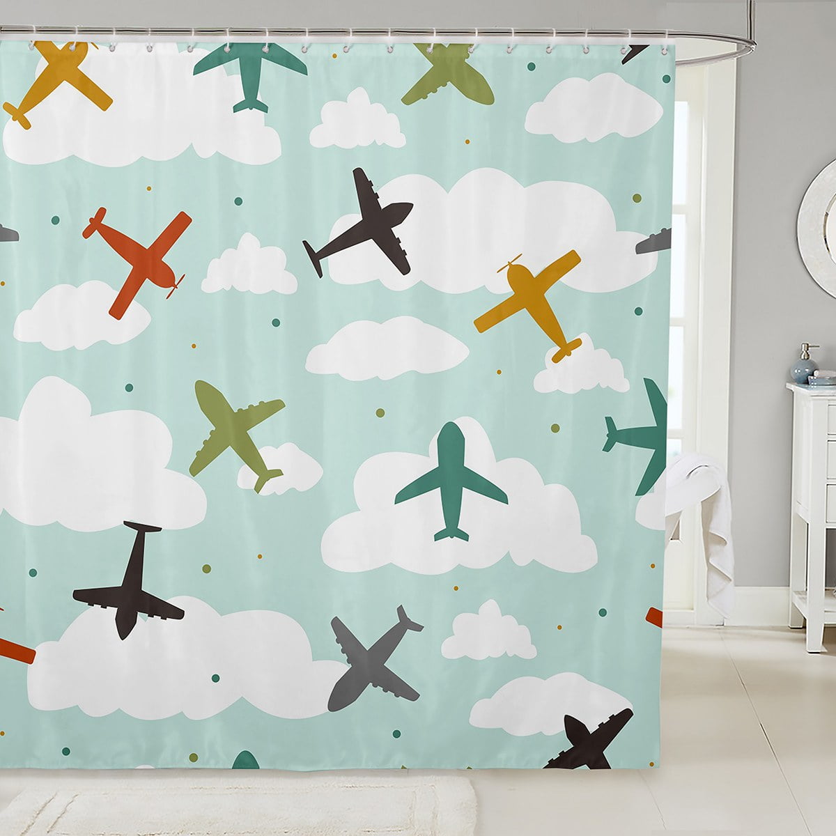 Airplane 72"Wx72"L Fabric Shower Curtain ,Cute Cartoon Aircrafts Shower ...
