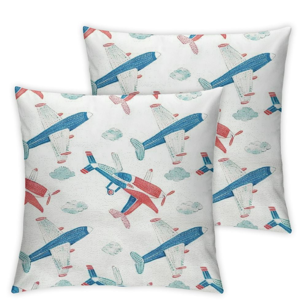 Kids Airplane Throw Pillow Cover , Boys Vintage Watercolor Airplane