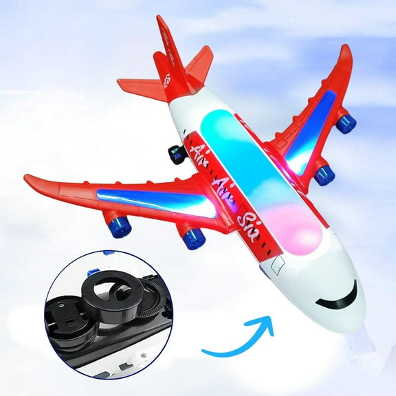 Kids Airplane Toy, Battery Operated Airplane Crawling Toys with LED Flashing Light and Sound, Liftable Intelligent Rotating Toddler Toy Plane for 3-12 Year Old Boys Girls, Red
