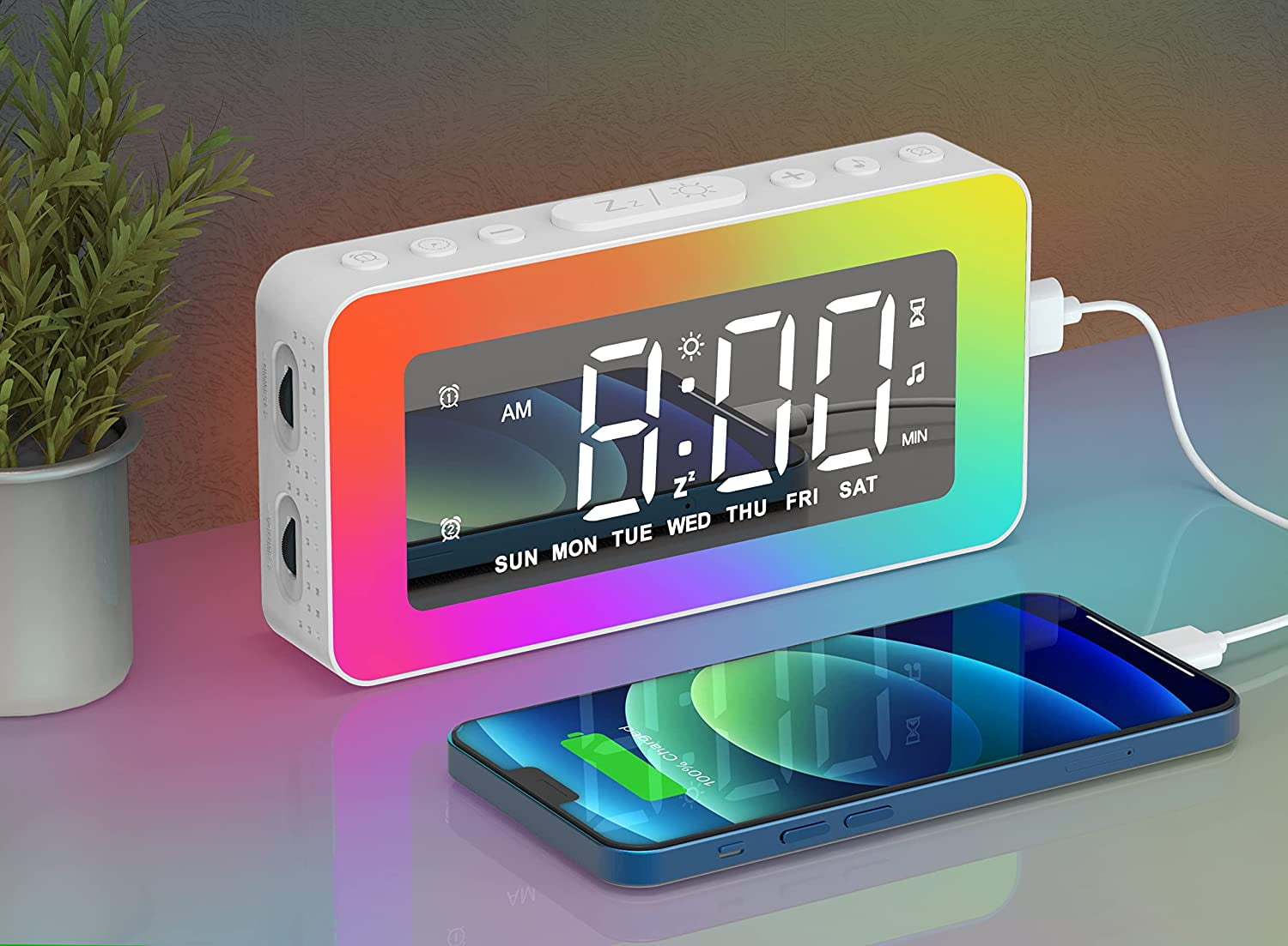 Kids Alarm Clock for Bedroom, Mirrored Digital Clock with 8 RGB Night
