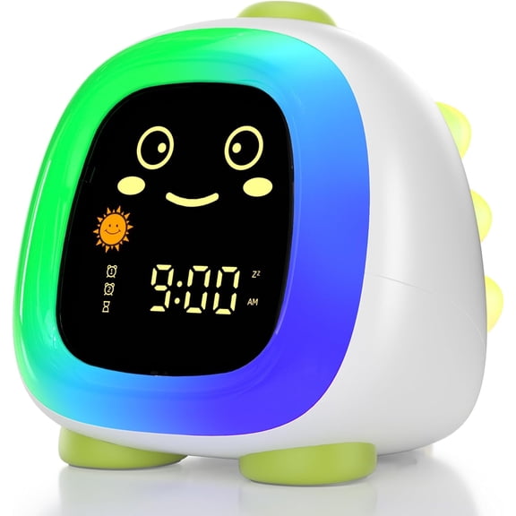 Kids Alarm Clock with OK to Wake Light, Sleep Training Clock with Cute Dinosaur Night Light for Bedroom, Toddler Stay-in-Bed Clock, Birthday Gift for Boys and Girls
