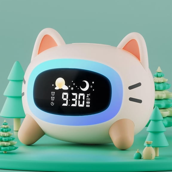 Kids Alarm Clock with OK to Wake, Sleep Training Night Light, Sound Machine, Cat Design for Toddlers and Children, Bedroom Clock Gift for Boys and Girls