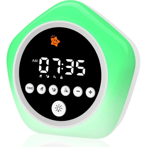 Kids Alarm Clock, Ok to Wake Clock for Kids, Toddler Sleep Training with Red Green Light, Teaches Time Management & Bedtime Routine, Perfect Gift