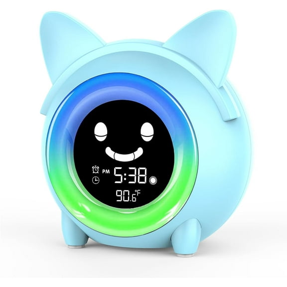 Kids Alarm Clock, Sleep Training with Toddler Night Light, Sleep Sounds Machine, Nap Timer, Temperature Detect, Cute Bedside Clock Kids Room Decor, Birthday