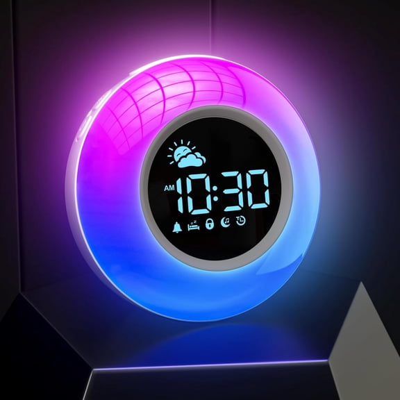 Kids Alarm Clock with Sound Machine, 12 Soothing Sounds, Child Lock - Dimmable Wake Up Lamp, Digital Night Light Clock for Bedrooms, Toddler Sleep Training Clock, Gifts for Girls Boys Children 3-12