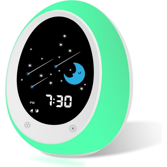 Kids Alarm Clock, Toddler Sleep Training Clock with Sun & Moon, Sound Machine, Night Light, Ok to Wake Alarm Clock for Children