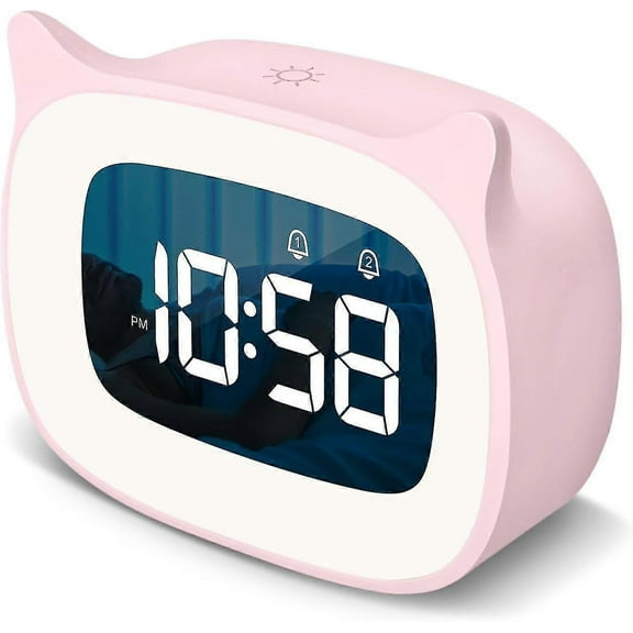 Kids Alarm Clock With Night Light & 18 Ringtones,rechargeable,cute Cat Ear Clock For Boys Girls,digital Clock For Children's Bedroom