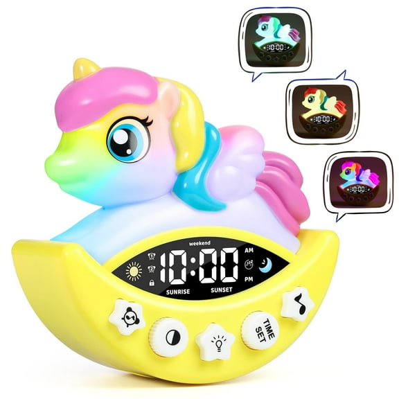 Kids Alarm Clock with Sunrise Simulation, Sleep Training Alarm Clock for Kids Bedroom, Night Light & White Noise, Digital LCD Unicorn