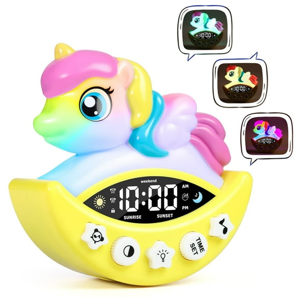 Kids Alarm Clock with Sunrise Simulation, Sleep Training Alarm Clock for Kids Bedroom, Night Light & White Noise, Digital LCD Unicorn