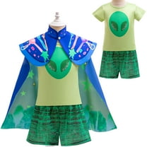 Kids Alien Costume Halloween Shirt Shorts Cloak Green Suit, Size for 2-7Y