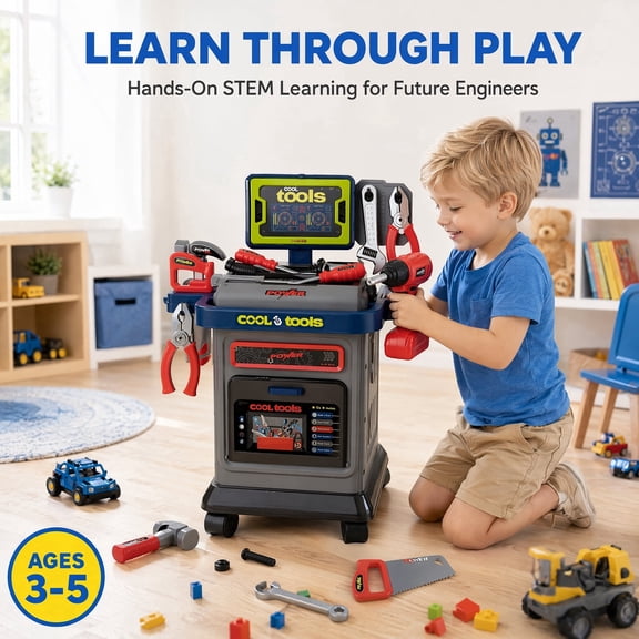 All-in-One Kids Tool Set& Bench with 41+Realistic Tool, Folding Workbench & Electric Drill Toy - Engineering Playset