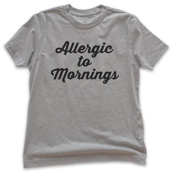 Kids Allergic To Mornings T-shirt, Youth Kids Boy Girl T-Shirt, Funny Lazy T-shirt, Tired Shirt, Dark Heather Gray, X-Large
