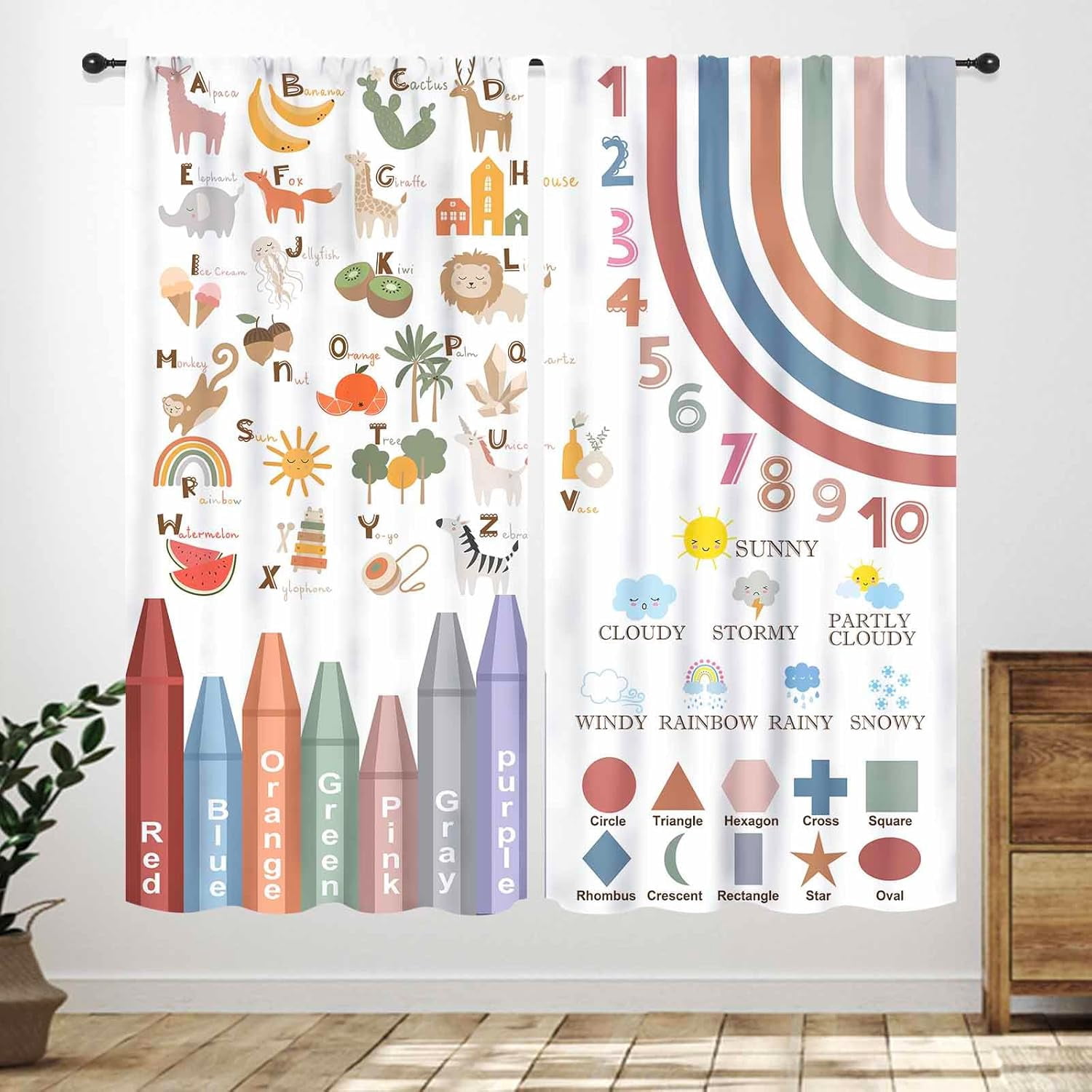 Kids Alphabet Curtain for Bedroom,Cartoon Rainbow Alphabet Learning ...