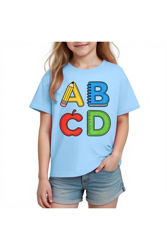 Kids' Alphabet T-Shirt for Boys | Back to School ABC Graphic Tee | 100% Cotton Short Sleeve Top | Blue, Sizes 3-4 to 9-10 Years,Size 3 T