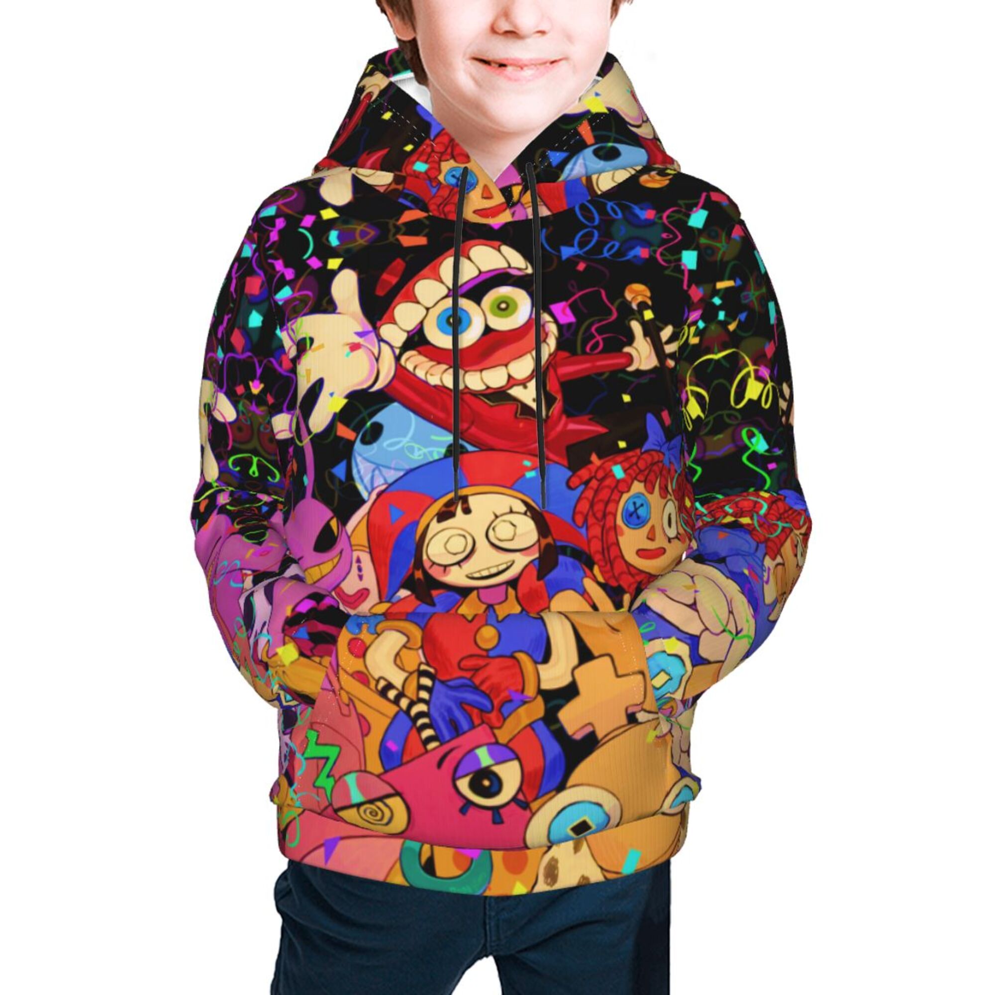 Kids Amazing Digital Circus Pullover Hoodie With Pocket 3d Printed Novelty Anime Hooded