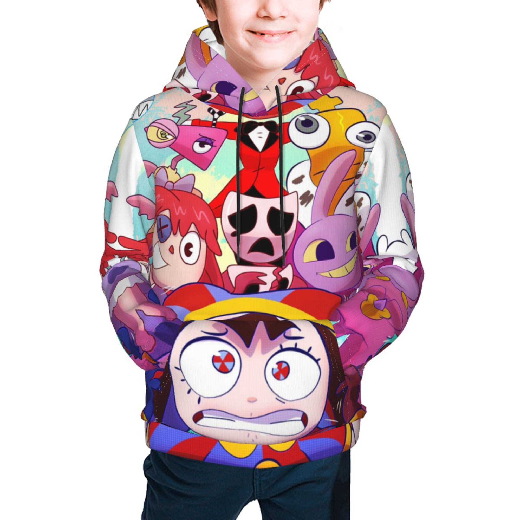 Kids Amazing Digital Circus Pullover Hoodie With Pocket 3d Printed Novelty Anime Hooded