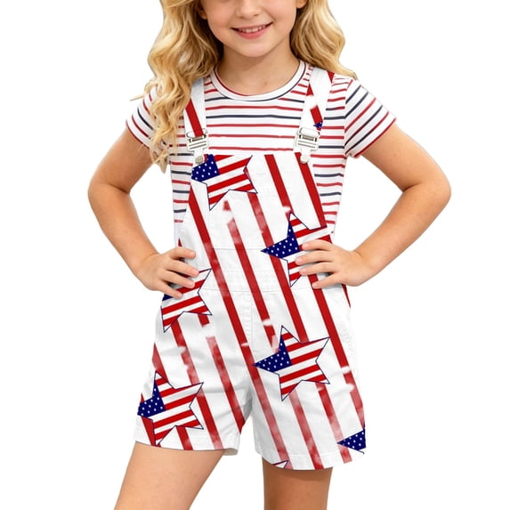 Kids American Flag Bibs Overalls Boys Girls 4th of July Outfits Adjustable Straps Coveralls Patriotic Romper Jumpsuit