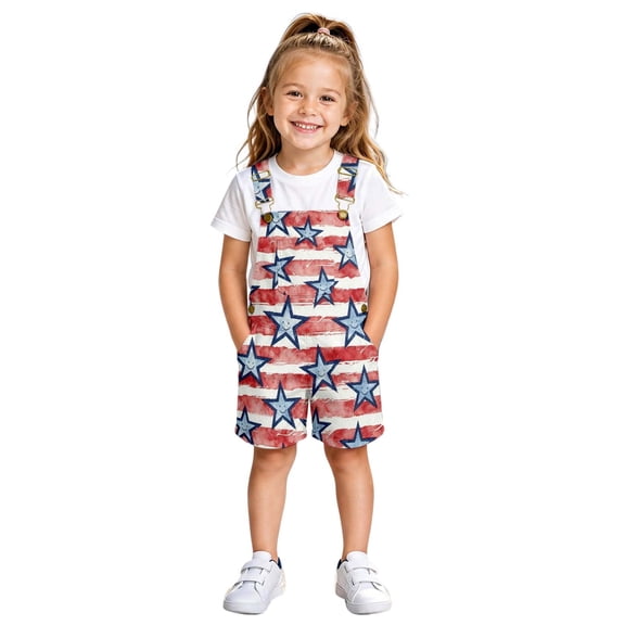 Kids American Flag Denim Bib Overalls Fourth Patriotic Outfits Romper Jumpsuit Summer Sleeveless Patriotic Casual Short Romper #06 Pink 4-5 Years