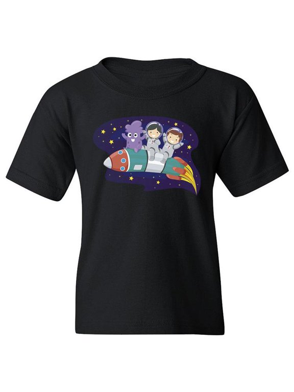 Kids And Alien On A Rocket T-Shirt Juniors -Image by Shutterstock, Medium