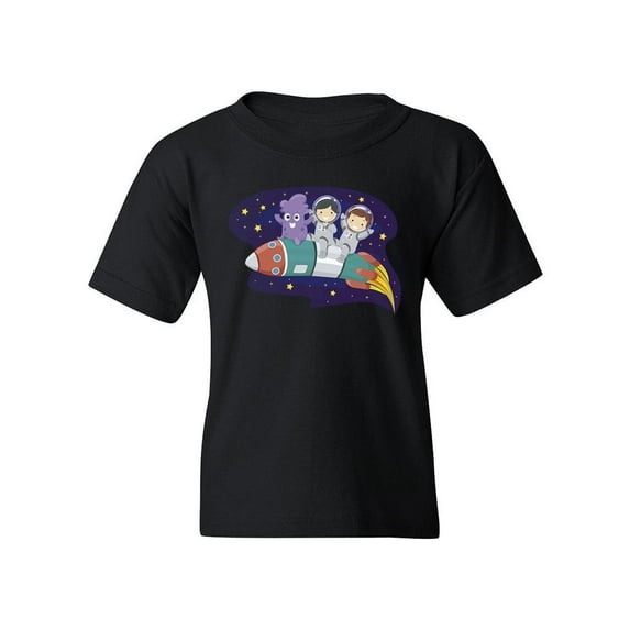Kids And Alien On A Rocket T-Shirt Juniors -Image by Shutterstock, Small