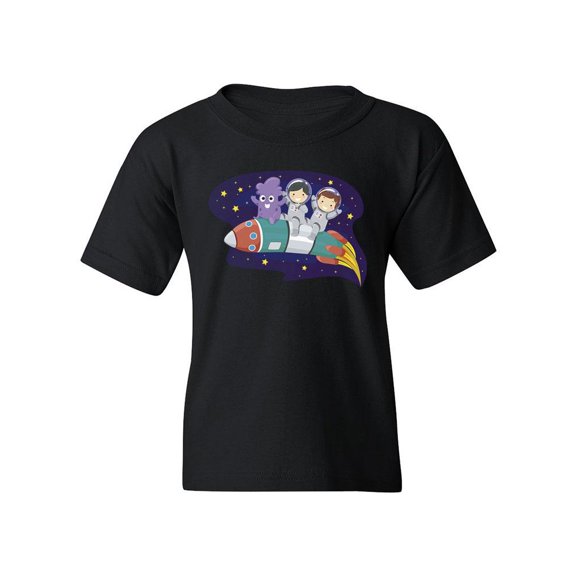 Kids And Alien On A Rocket T-Shirt Juniors -Image by Shutterstock, x-Small